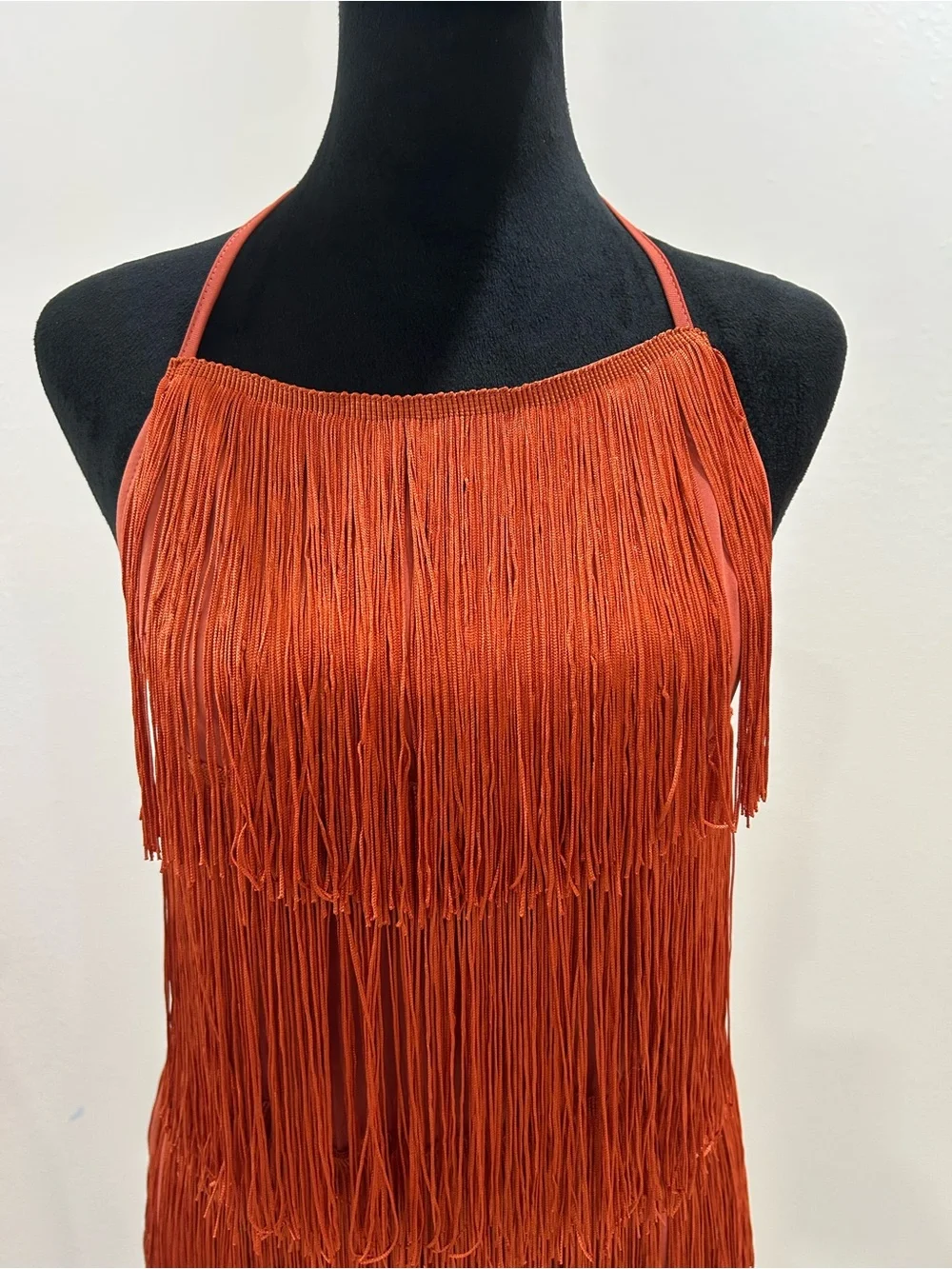 Source Unknown | Dresses | Flapper Rust Color Fringe Halter Top Mini ...